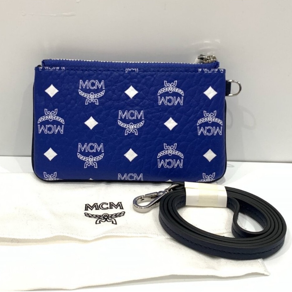 MCM Cobalt Blue Logo Pouch